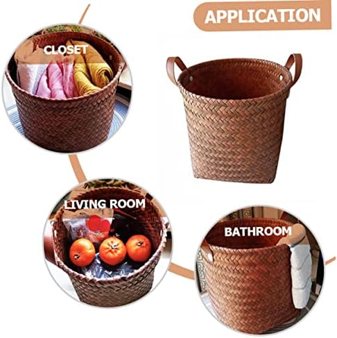 Leather Brown Wicker Laundry Storage Basket for Home and Clothes