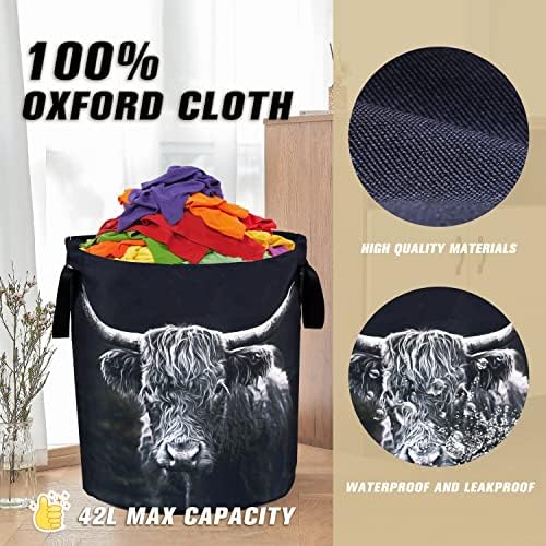 Highland Cow Laundry Basket Foldable Animal Storage Bag for BathroomLaundryBedroom Use