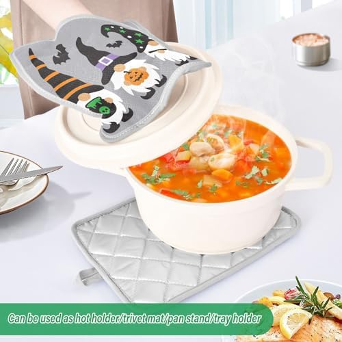 Happy Halloween Black Bat Kitchen Potholders 2-Pack Pumpkin Gnome Oven Hot Pads
