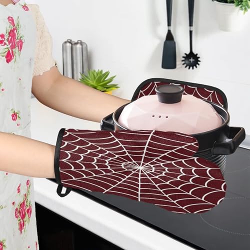TropicalLife Spiders Web Halloween Oven Mitts and Pot Holders Set