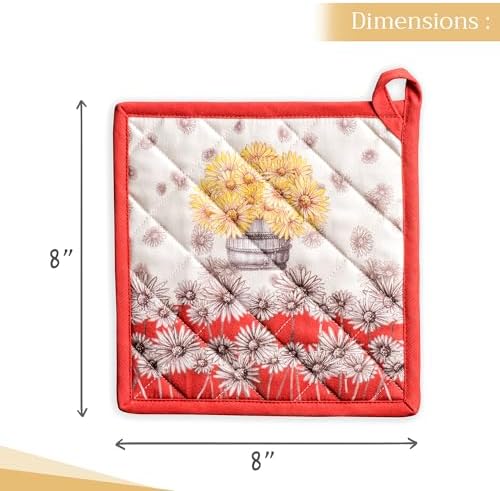8x8 Heat-Resistant Cotton Potholder with Loop for Kitchen Use