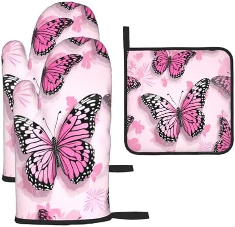 Oven Mitts Set with Butterfly Pattern Heat Resistant and Durable