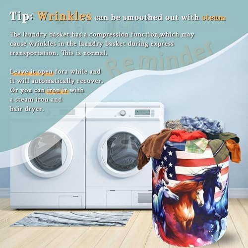 American Flag Horse Laundry Basket Foldable Oxford Cloth Storage Bucket