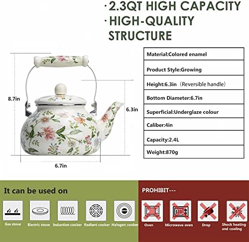OLYTARU Enamel Teapot with Growing Floral Design