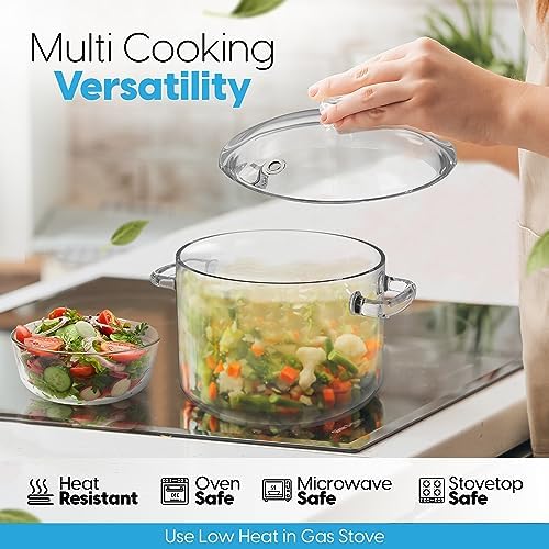 FILULA Glass Pot with Bowl - Durable Elegant for Cooking Serving