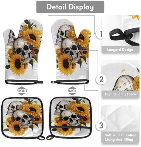Sunflowers Skull Oven Mitt Set