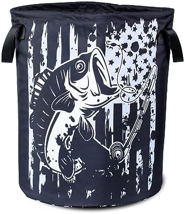 American Flag Bass Fish Multi-Fun Styley Folding Cloth Laundry Basket