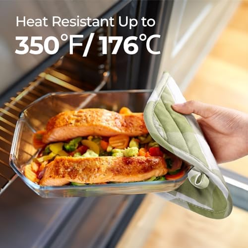 BontHee Heat-Resistant Potholders 2PK Green Plaid Design Kitchen Essential