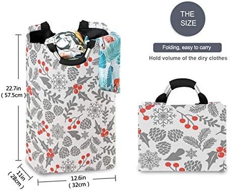 SUSIYO Winter Holly Berries Collapsible Laundry Basket
