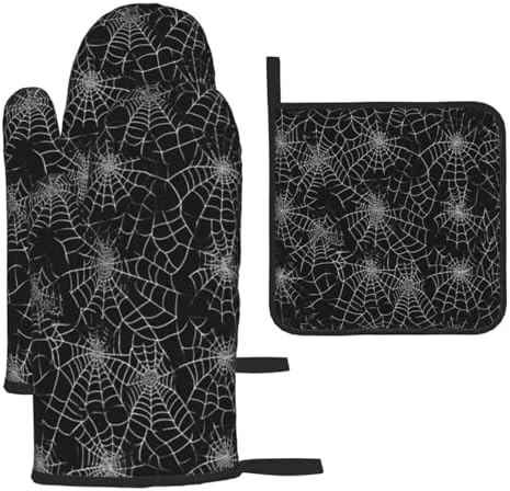 Halloween Spiders Oven Mitts Pot Pads Heat-Resistant Cooking Gloves