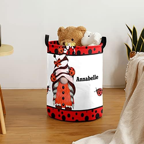 Ladybird Dots Gnome Personalized Waterproof Foldable Laundry Basket with Handle