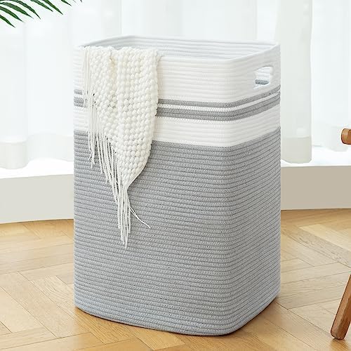 OIAHOMY 91L Laundry Hamper Collapsible Cotton Rope Basket - Grey