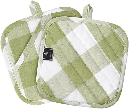 BontHee Heat-Resistant Potholders 2PK Green Plaid Design Kitchen Essential