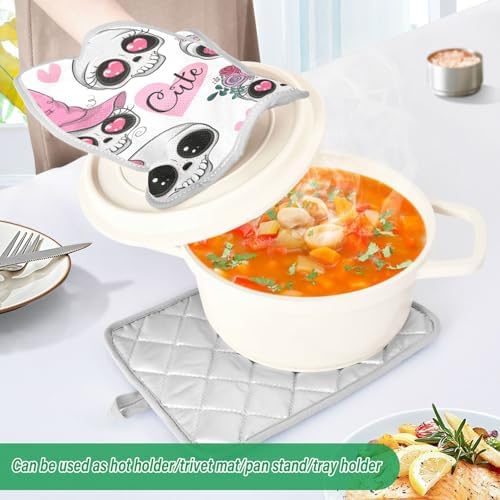 2Pcs Cute Skull Flower Pot Holder Set Non-Slip Oven Mitts with Pockets