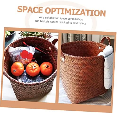 Leather Brown Wicker Laundry Storage Basket for Home and Clothes