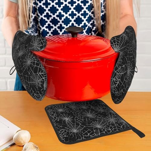 Halloween Spiders Oven Mitts Pot Pads Heat-Resistant Cooking Gloves