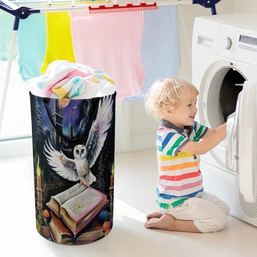 Owl Flying Over Magic Book Large Laundry Hamper