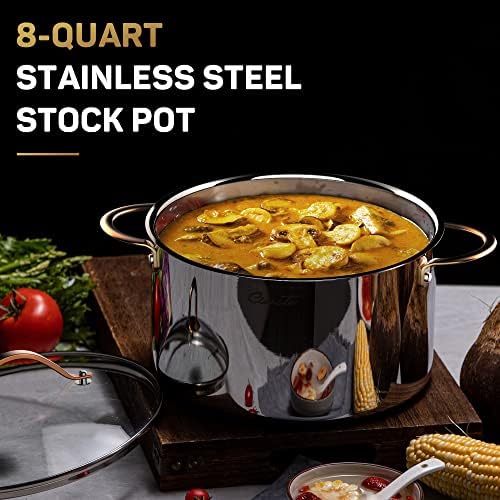 8 Quart Stock Pot with 3-Ply Stainless Steel - Easy Cooking Solution