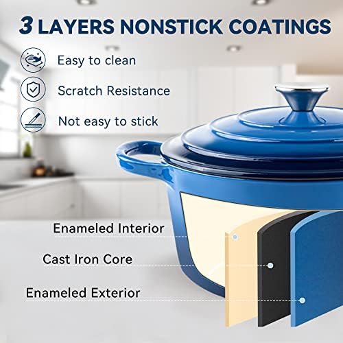 Mierirl 6 QT Cast Iron Dutch Oven Pot with Lid Non-Stick Enameled
