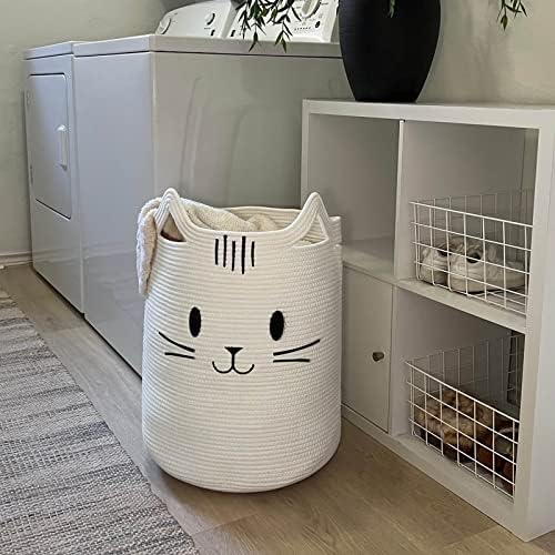 Cute Cat Basket White INDRESSME Tall Laundry Basket for Kids Cats