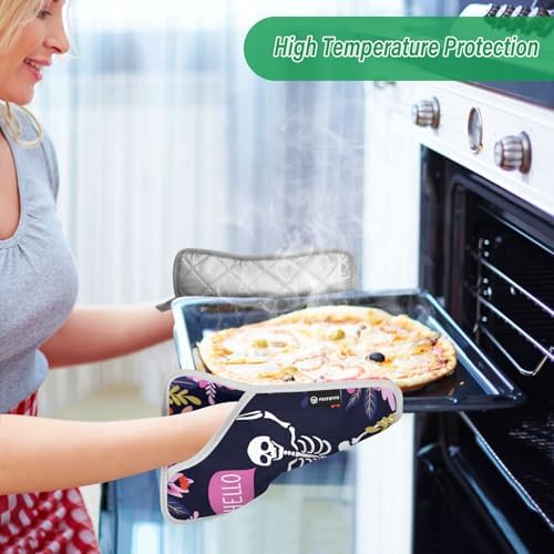 2Pcs Hello Skeleton Potholder Set Non-Slip Heat Resistant
