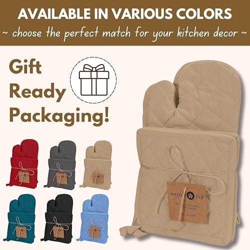 Native Fab 4-Piece Cotton Oven Mitts and Pot Holders Set - Beige