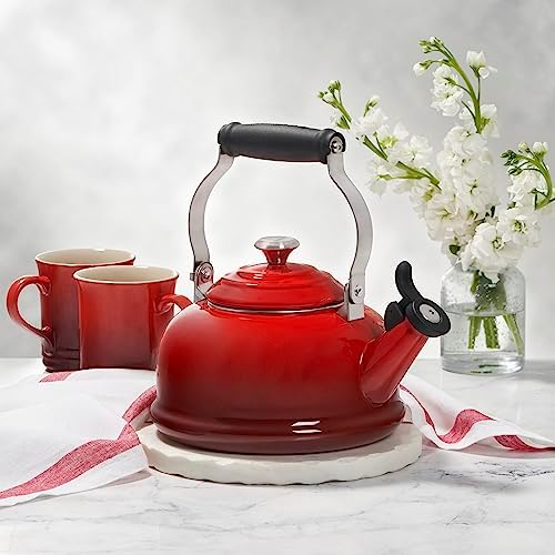 Delightful Quencher Le Creusage Enamel On Steel Whistling Tea Kettle 17 qt Cerise