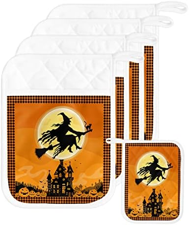 Trick or Treat Halloween flying witch pot holders
