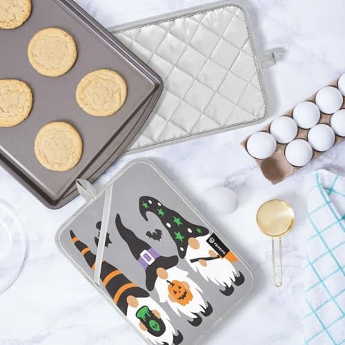 Happy Halloween Black Bat Kitchen Potholders 2-Pack Pumpkin Gnome Oven Hot Pads