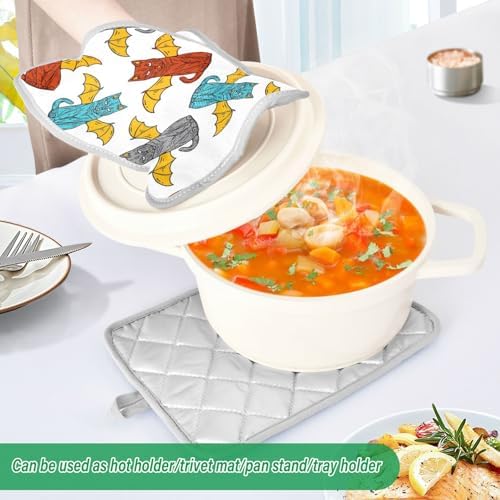 2-Piece Cat Wing Potholders Halloween Kitchen PawsNon-Stick Heat-Resistant
