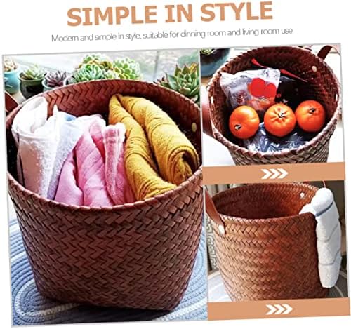 Leather Brown Wicker Laundry Storage Basket for Home and Clothes