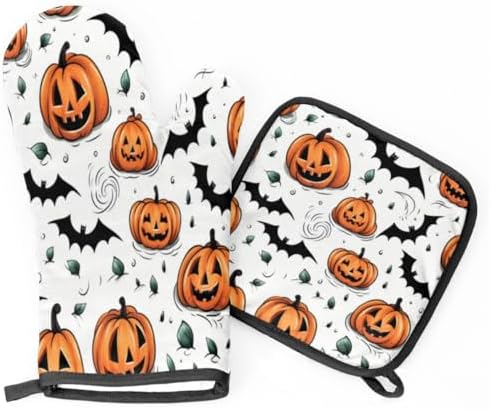 Aglebo Halloween Set Durable Heat-Resistant Oven Mitts Pot Holders