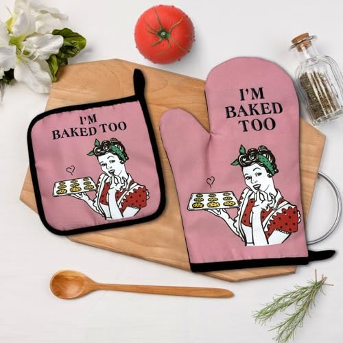 Jxubeuro Im Baked Too Funny Oven Mitts Pot Holders Set of 2