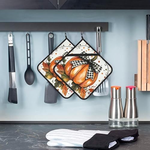 Orange Polka Dots Fall Pumpkin Pot Holder Set of 2