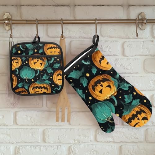 Cute Halloween Pumpkin Oven Mitt Set