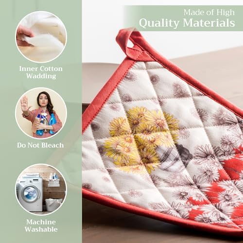 8x8 Heat-Resistant Cotton Potholder with Loop for Kitchen Use