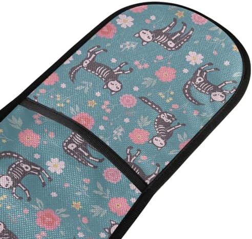 KLL Skeleton Cats Flowers Halloween Double Oven Mitts