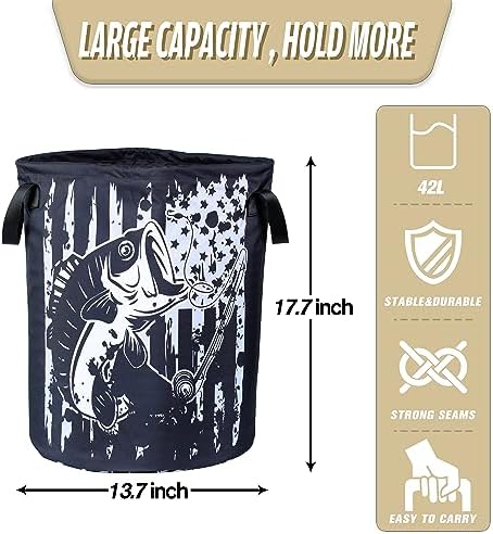 American Flag Bass Fish Multi-Fun Styley Folding Cloth Laundry Basket