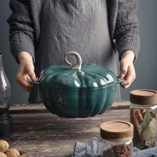 Enameled Cast Iron Dutch Oven with Pumpkin Shape and Lid