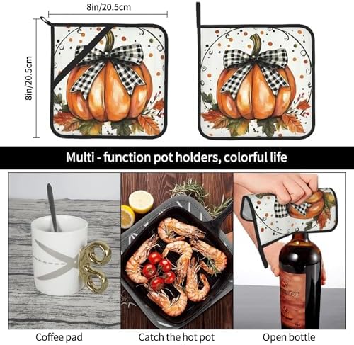Orange Polka Dots Fall Pumpkin Pot Holder Set of 2