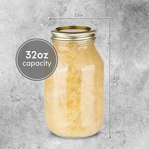 kitchentoolz 32-Ounce Canning Jars 4 Pack with Gold Lids