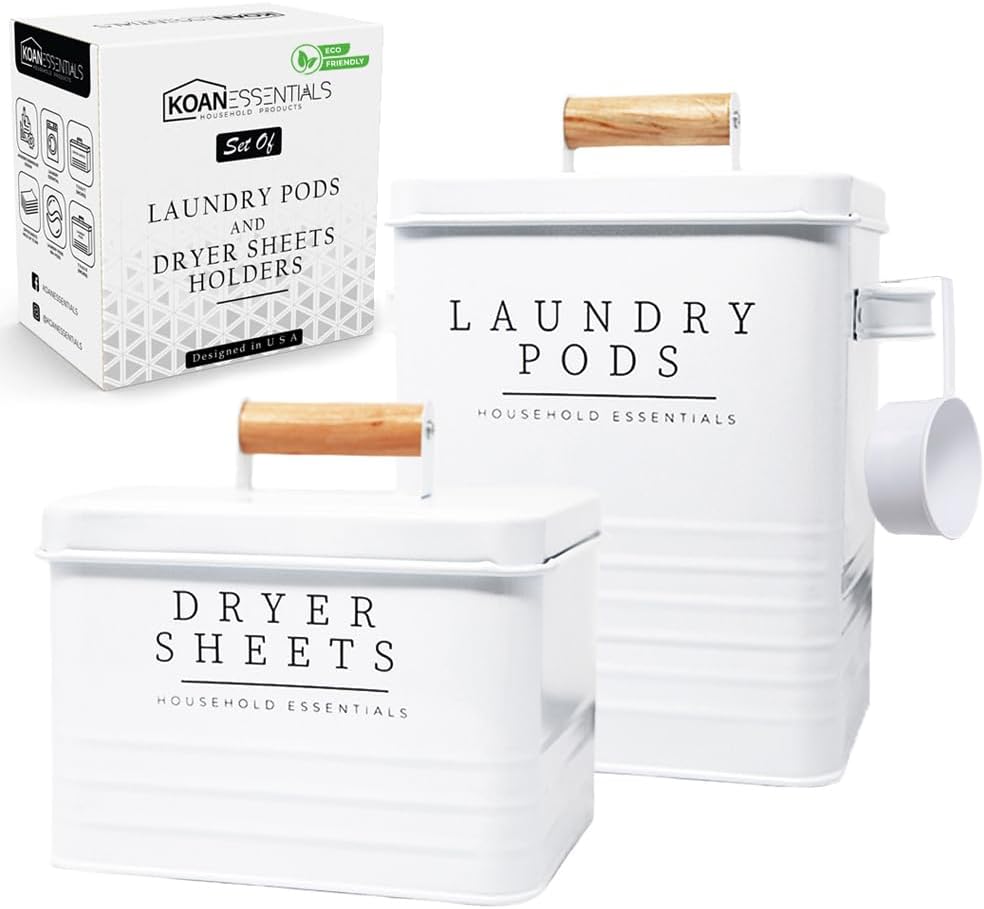 KOANEssentials Farmhouse Laundry Pods Dryer Sheets Container Set