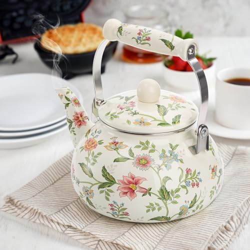 Vivid Enamel Tea Kettle with Porcelain Handle Elegantly Designed