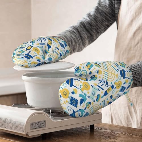 Happy Hanukkah Durable Oven Gloves Heat-Resistant Silicone Mitts for Baking