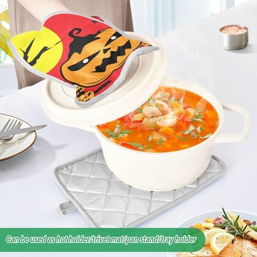 2Pcs Halloween Jack-o-Lantern Pot Holder Set Non-Slip Potholders with Pockets