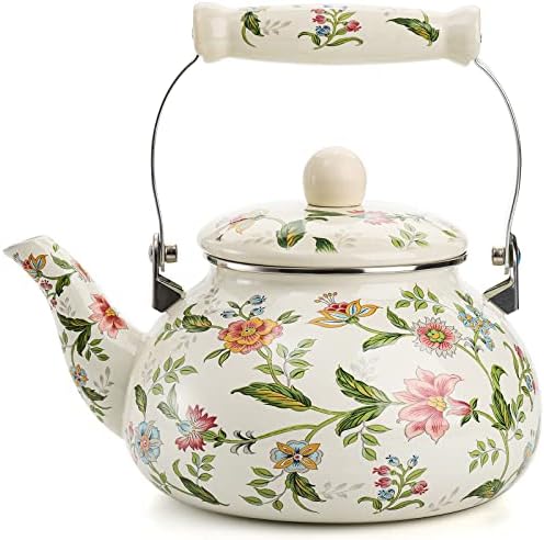 Vivid Enamel Tea Kettle with Porcelain Handle Elegantly Designed