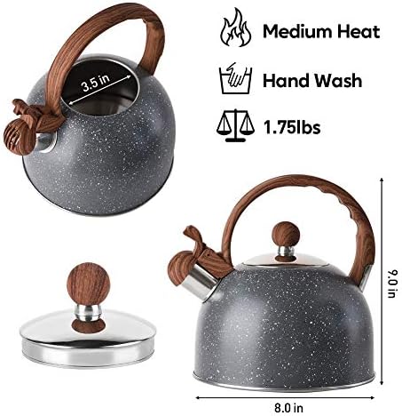 25 Quart Stainless Steel Wood Pattern Tea Kettle for Stove-Top Style