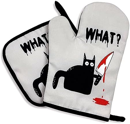 Set of 2 Cat Oven Mitts Pot Holders Heat-Resistant