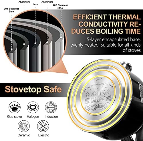 SUSTEAS Ergonomic 188 Stainless Steel Coffee Pot
