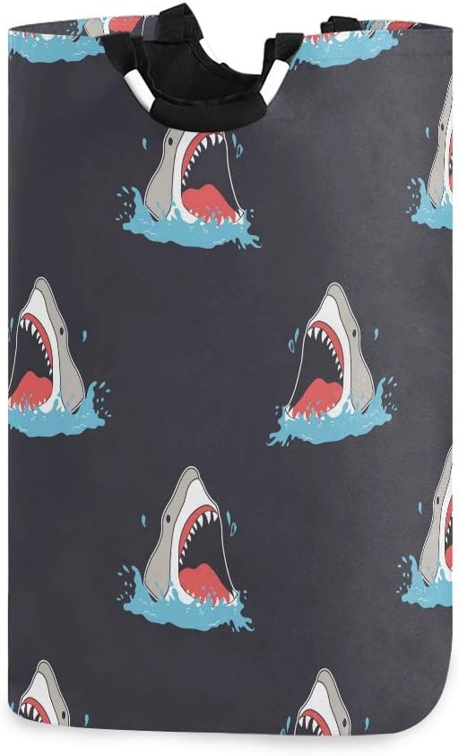Susiyo Foldable Laundry Basket with Handles and Unique Shark Pattern